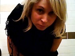 The view from two cameras. Blonde in blue panties demonstrates us her shaved pussy and ass.