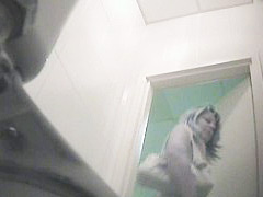 HQ spy cam films three babes peeing in warehouse loo