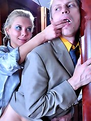 Dressed like a man blondie uses a fat rubber dick for girl-on-guy role play