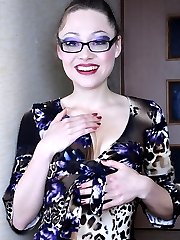 Chick in glasses hikes up her dress to strapon bang her sissified neighbor