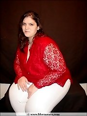 BBW hottie strips out of tight white pants