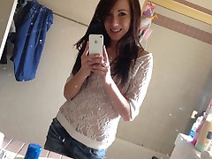 Young looking shaved teen does some sexy mirror pics
