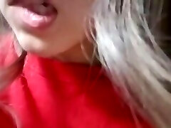 Baby girl fingers her tight furry cooter early morning close up