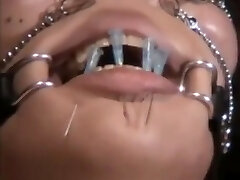 Jap Plumper gimp got needles pierced lip to keep her mouth shut