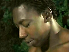 Two guys shag and facialize mind-blowing ebony at night by pool