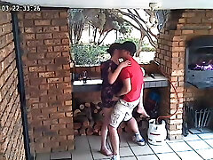 Spycam: CC TV self catering accomodation duo romping on front porch of nature reserve 