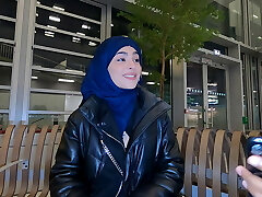 Iranian girl Nadja is dressed in a hijab and gets anally poked in the toilet and in a hallway to pay for the flat!!!