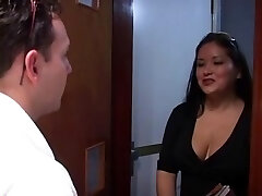 Big tits brunette drilled by 2 hard cocks