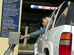 Busty cute milf gets picked up in the truck wash and flashes her tits Busty cute milf gets picked up in the truck wash and flashes her tits