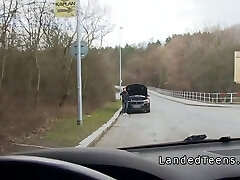 Redhead teen flashing yam-sized tits to stranger in his car Redhead teen flashing yam-sized tits to stranger in his car