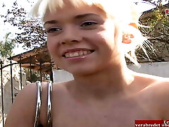 Blonde Teenage with inborn tits and pierced nipples picked up on the street