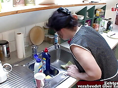 German grandmother get hard nail in kitchen from step son