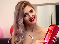 Beautiful first-timer Lady Jay takes off her red lingerie to masturbate