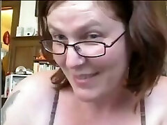 Short haired mature nerdy mega-bitch flashes her ugly bra-stuffers and huge ass