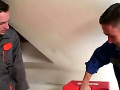 Huge-chested blonde granny pleases two repairmen Huge-chested blonde granny pleases two repairmen