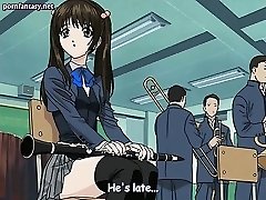 Huge titted hentai teacher takes huge dong