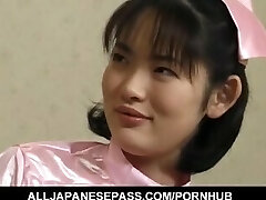 Takako nurse in stockings gets climaxes from vibrators on her cootchie