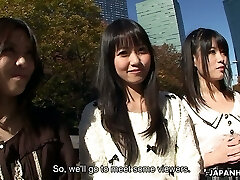 Amazing cute Japanese damsel Asakura Kotomi shares fuck-stick with some more girls