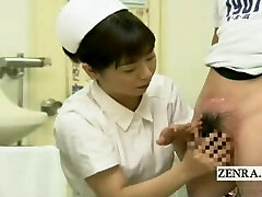Subtitled Japanese physician nurse handjob with cumshot
