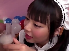Airi Natsume Looking Marvelous A In Maid Costume Drinks Spunk From A Glass