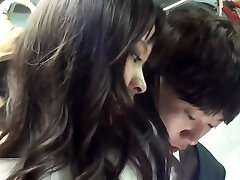 Asian beauty in black pantyhose is sucking dick and getting humped in a public bus