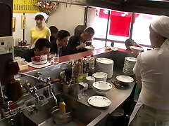 Kitchen maid in Asia Supermarket gets pulverized by every man in the Shop