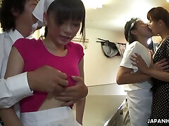 Bushy pussy of cute Japanese gal Akubi Yumemi is fucked missionary style