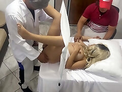 Pervert Poses as a Gynecologist Doctor to Smash the Beautiful Wife Next to Her Dumb Husband in an Erotic Medical Consultation