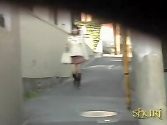 Public sharking of a uber-cute Japanese babe in a narrow street