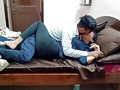 Indian dirty couple naughty kissing and fucking home alone