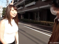 Amateur Japanese honey Akiyama Shouko teases with her big boobs