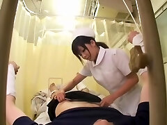 Asian nurse deep-throats a dick and rides it in horny voyeur video
