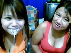 Asian mum and not her young girl messy face show