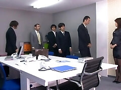 Sexy Chinese diva yelling while her pussy is group-fucked hardcore in office