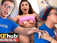 FAKEhub - Sizzling Indian British model licks the cum of dummies glasses after he cums on his own face