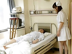 Japanese nurse Reina Wamatsu rubs man-meat, uncensored