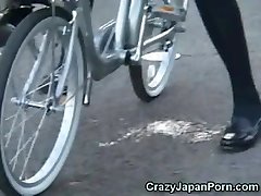 College Girl Sploogs on a Bike in Public! 