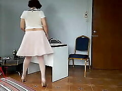 Upskirt Depraved assistant. Vintage SeXretary. No underpants office milf. Nude office.