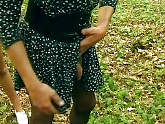 Ash-blonde German reporter having BDSM fun in the woods