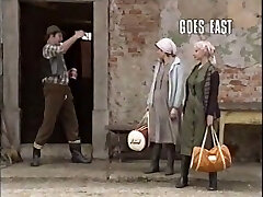 Sexy and super-cute village girls in the barn having foursome
