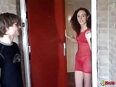 Sizzling Dutch Sexy Brunette Plays With A Geeky Guy