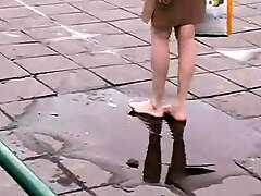 Naughty foot fetish in public