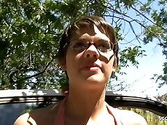 Short Hair College Girl Haileey James Pickup and Pulverize by White Monster Cock