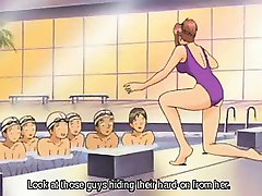 Hentai sweetie in big tits caught rubbing herself by the pool