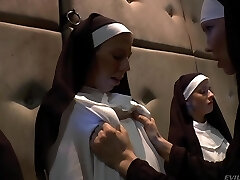 Sinful nuns with juicy bubble asses are well-prepped for anal dilation and getting off