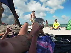 Exhibitionist Wifey 511 - Mrs Kiss gives us her NUDE BEACH POV view of a VOYEUR JERKING OFF in front of her and several other men watching!