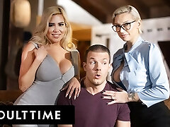 ADULT TIME - Lucky Guy Obeys Up Dinky In WILD THREESOME WITH STEPMOMS Kenzie Taylor And Caitlin Bell