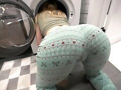 step brother-in-law fucked step sister while she is inwards of washing machine - creampie