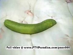 Awesome girl Janelle girl doing a huge pickle injection inside cunt and masturbating