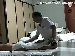 My naked wifey gets massage from an Asian man